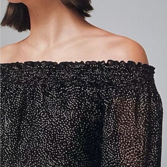 White House Black Market Off the Shoulder Blouse Black L EUC - Picture 4 of 9